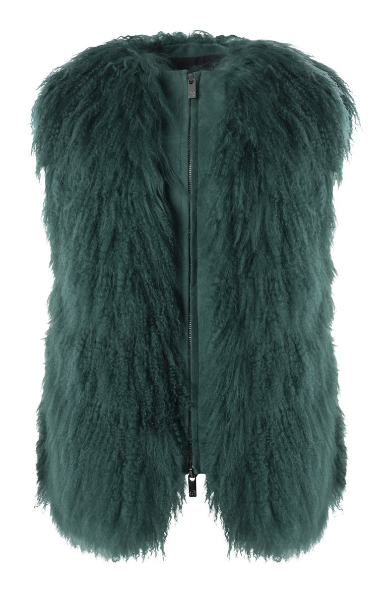 GORSKI Genuine Shearling Zip Long Vest, Alternate, color, Forest Green