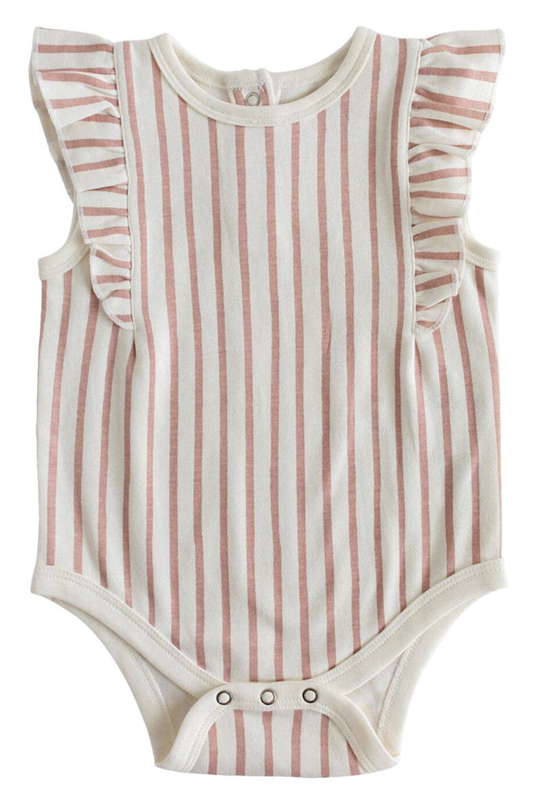 Ruffle Organic Cotton Bodysuit, Main, color, STRIPES AWAY PEONY