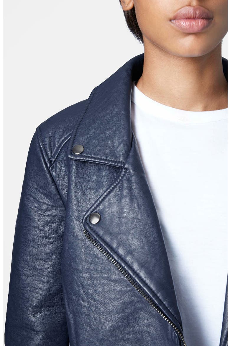 Faux Leather Biker Jacket, Alternate, color, NAVY BLUE