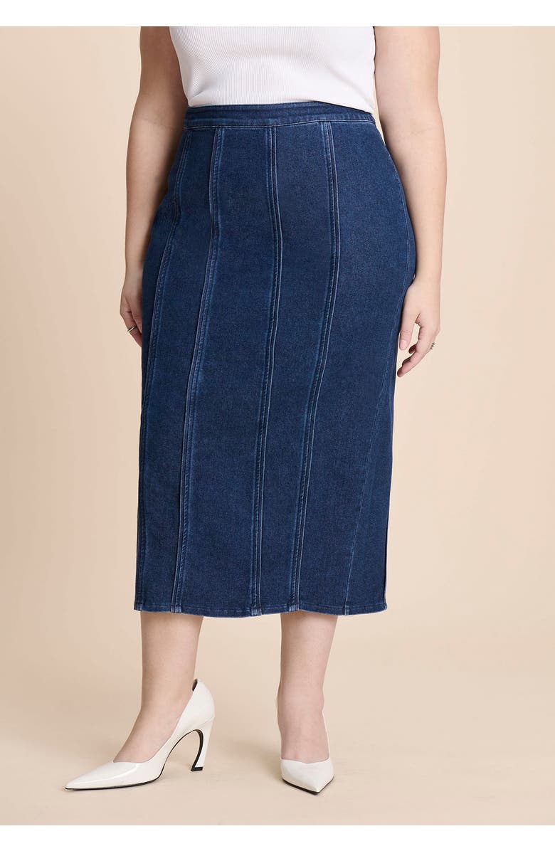 ELOQUII Seamed Denim Column Skirt, Alternate, color, Medium Wash