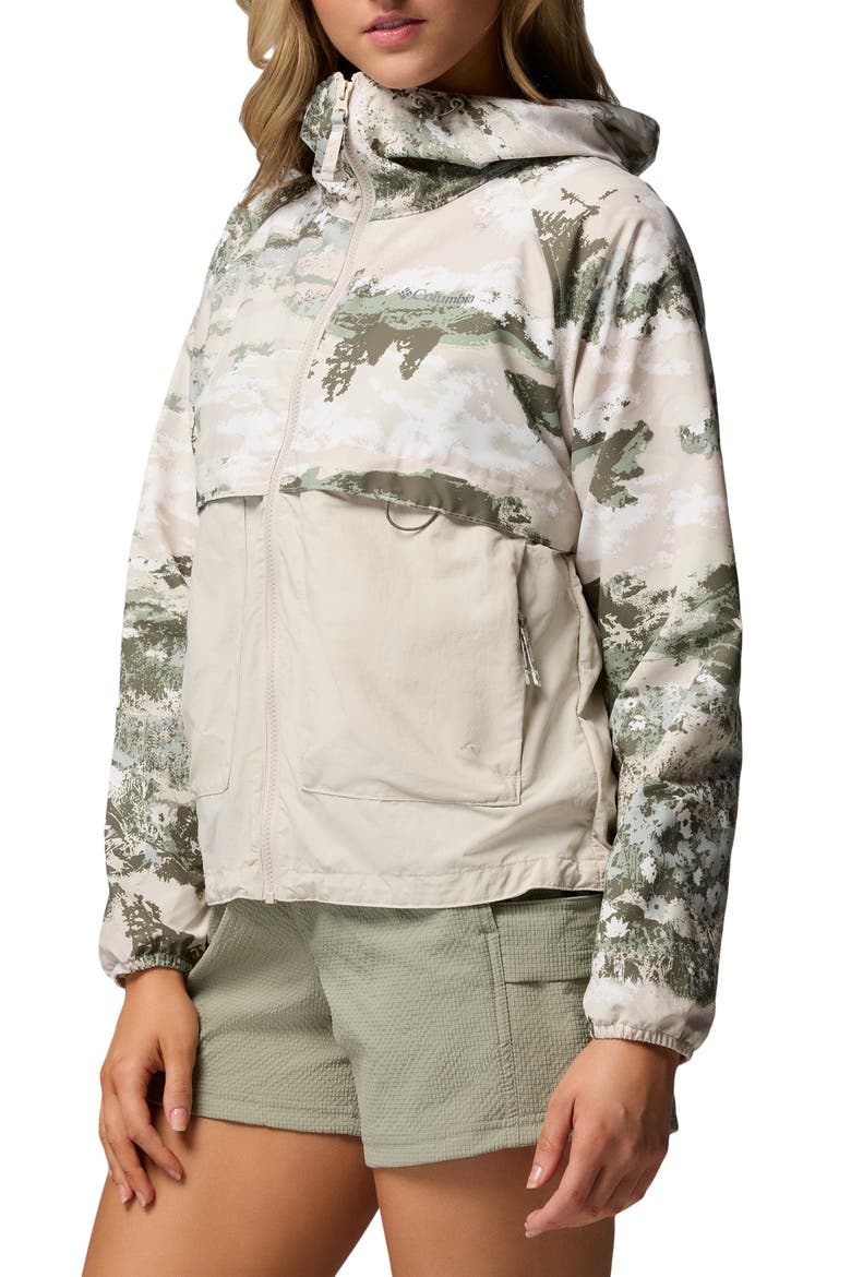 Spire Valley Print Water Repellent Windbreaker, Alternate, color, SAFARI FIELDAZE PRINT/ STONE