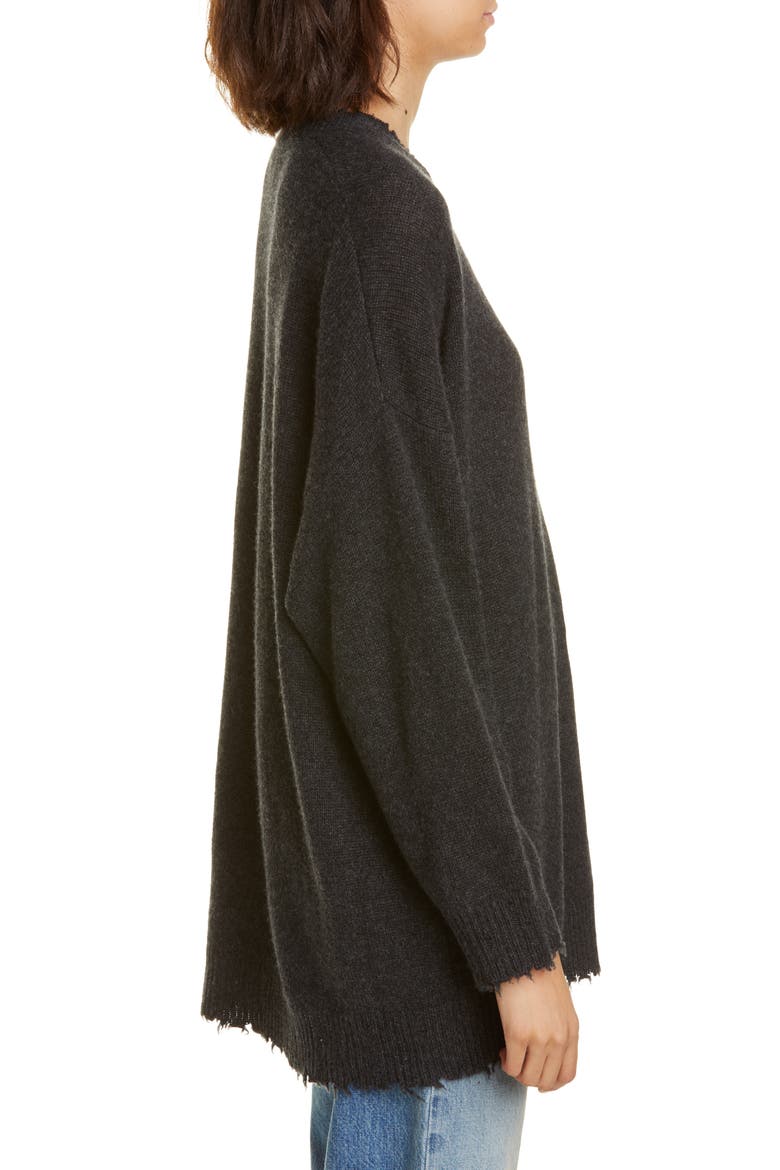 Distressed Cashmere Boyfriend Sweater, Alternate, color, CHARCOAL