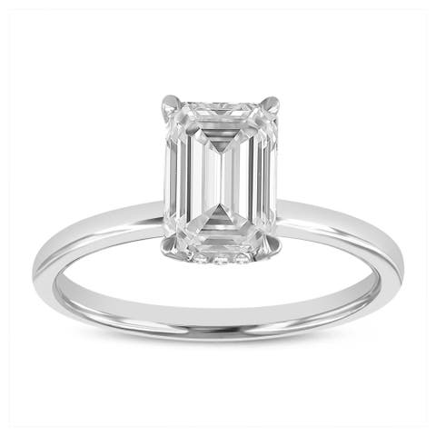 Delphine 14K White Gold Emerald Cut Lab Grown Diamond Hidden Halo Engagement Ring - 2.1 ctw