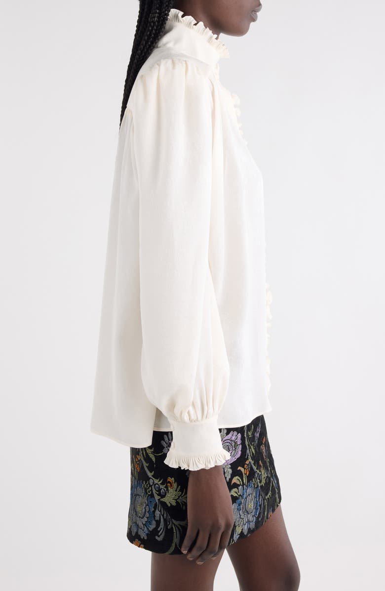 Chloé Floral Long Sleeve Organic Silk Button-Up Top, Alternate, color, Iconic Milk