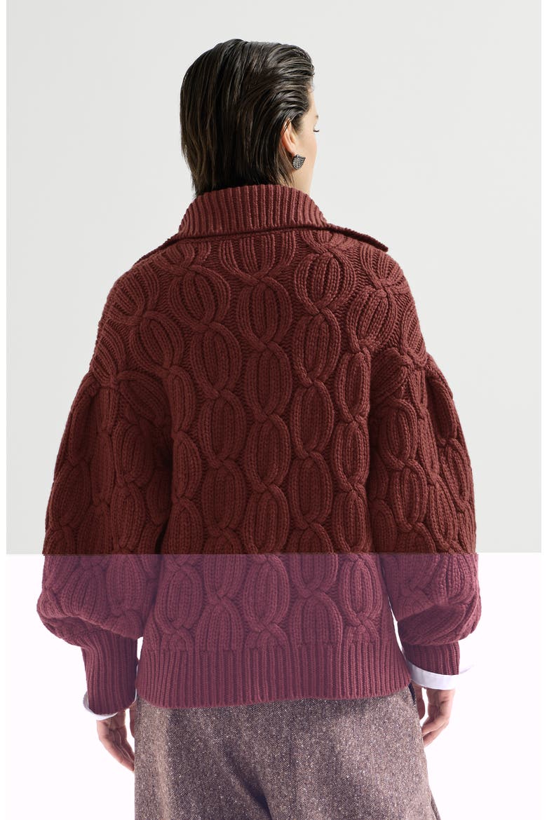 Cashmere feather yarn heritage cable cardigan, Alternate, color, Ruby