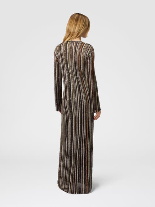 Missoni Long Dress With V-neck And Herringbone Stripe Knit In Multi