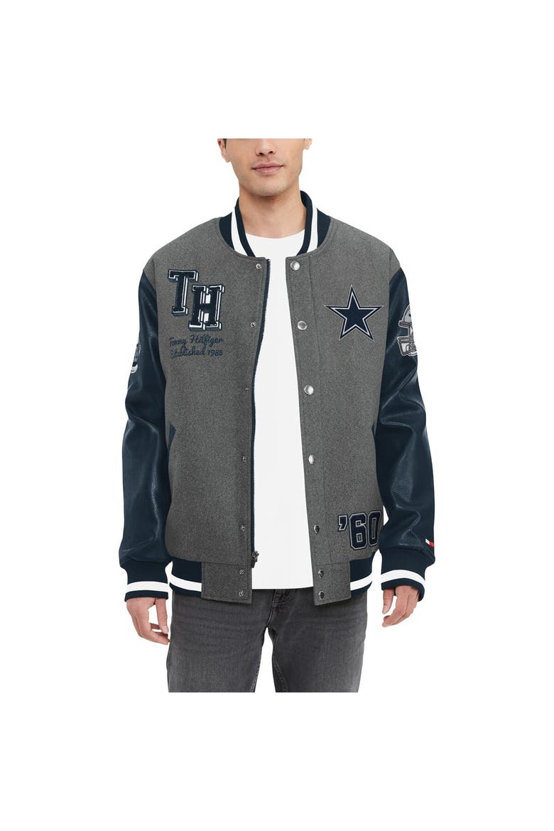 Men's Tommy Hilfiger Heather Gray/Navy Dallas Cowboys Gunner Full-Snap Varsity Jacket, Alternate, color, Heather Gray
