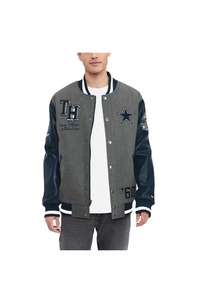 Tommy Hilfiger Men's Tommy Hilfiger Heather Gray/Navy Dallas Cowboys Gunner Full-Snap Varsity Jacket, Alternate, color, Heather Gray