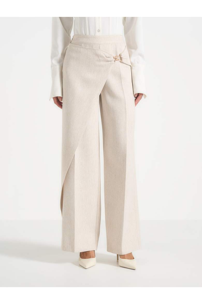 Beryl Wrap Tailored Trousers With Hardware Detail, Main, color, Cream