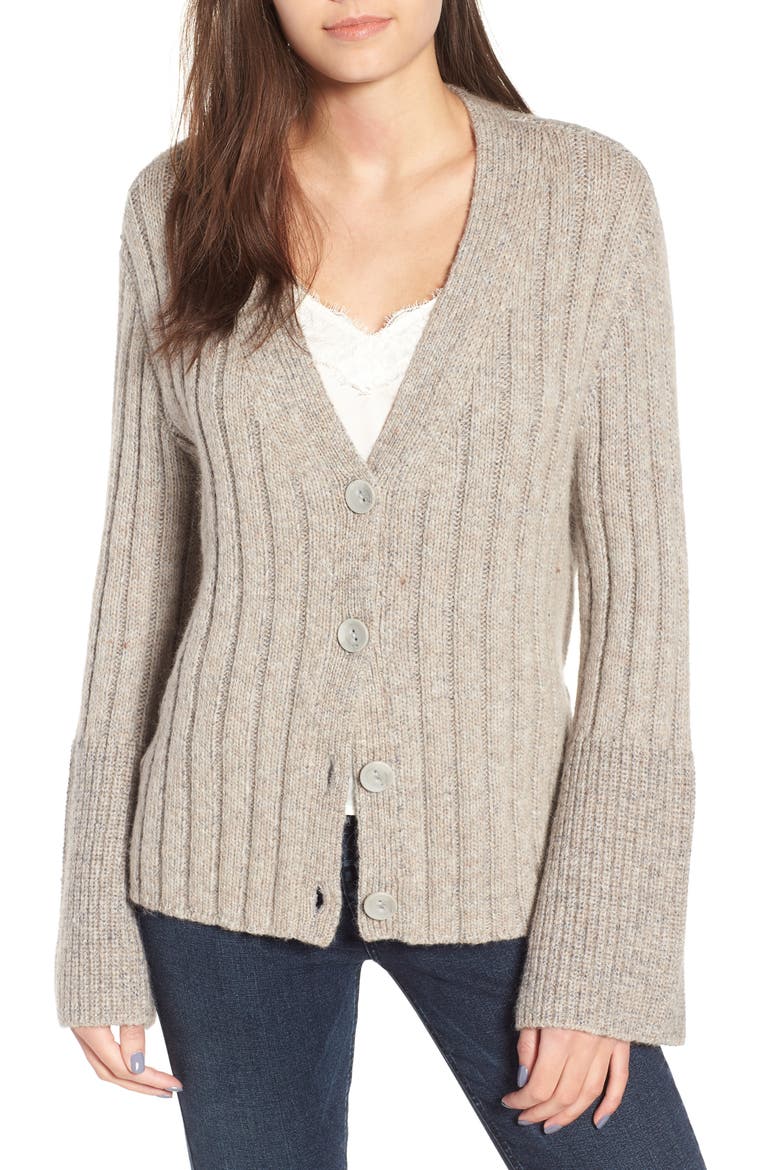 Cozy Ribbed Tie Cardigan, Main, color, GREY PEBBLE