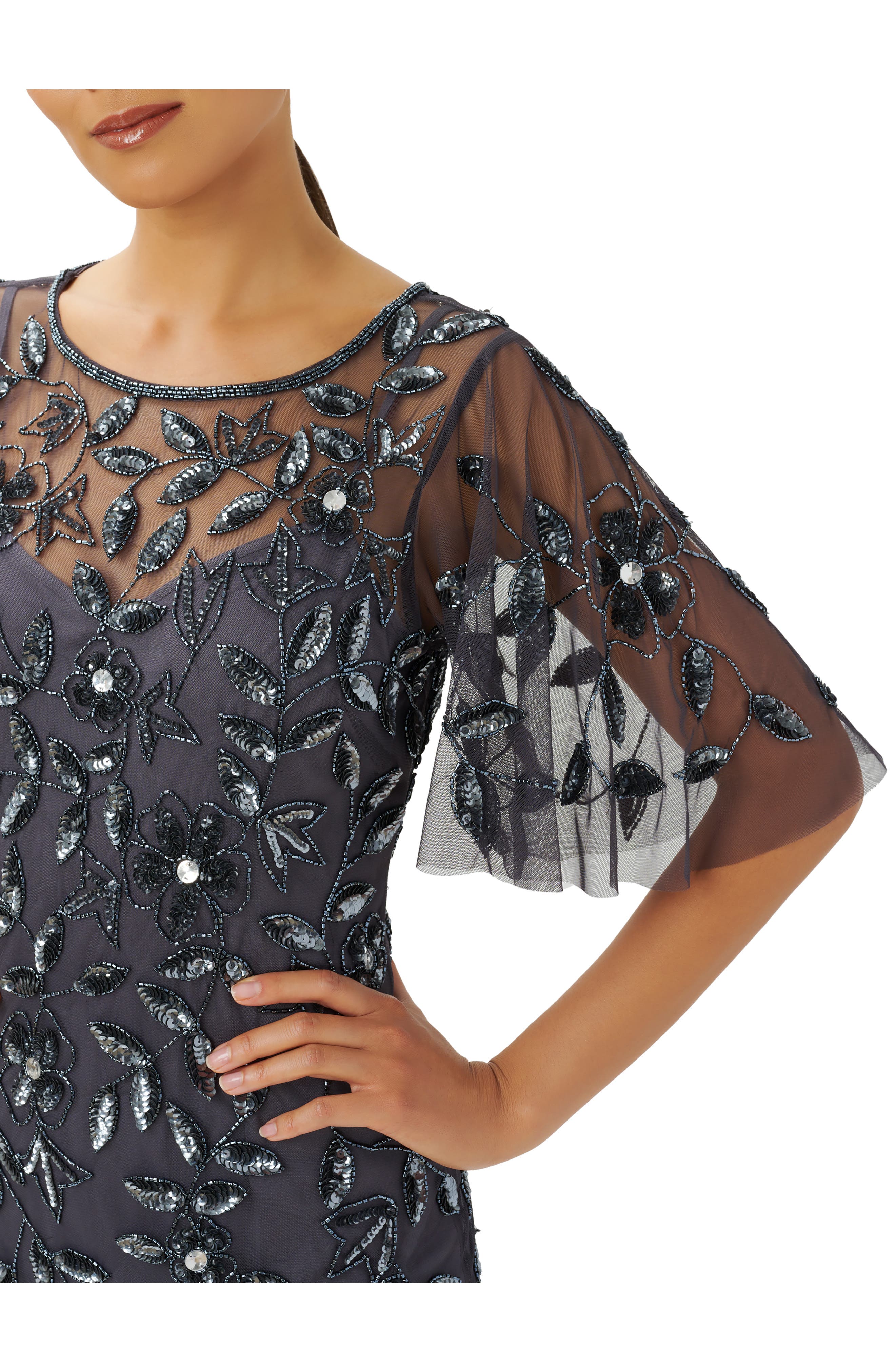 Adrianna Papell Womens Beaded Off The Shoulder Mesh Cocktail Dress White Size 4