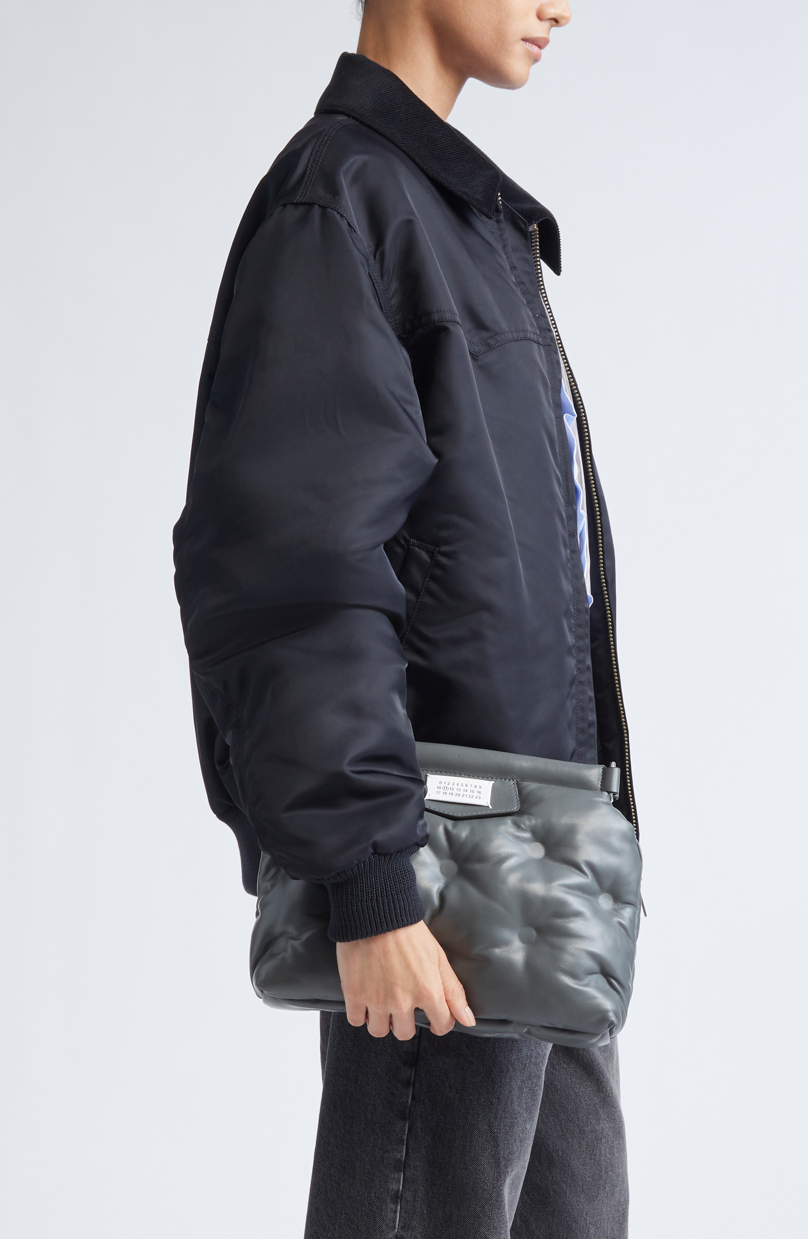 Maison Margiela Small Glam Slam Classique Leather Shoulder Bag, Alternate, color, Caillou