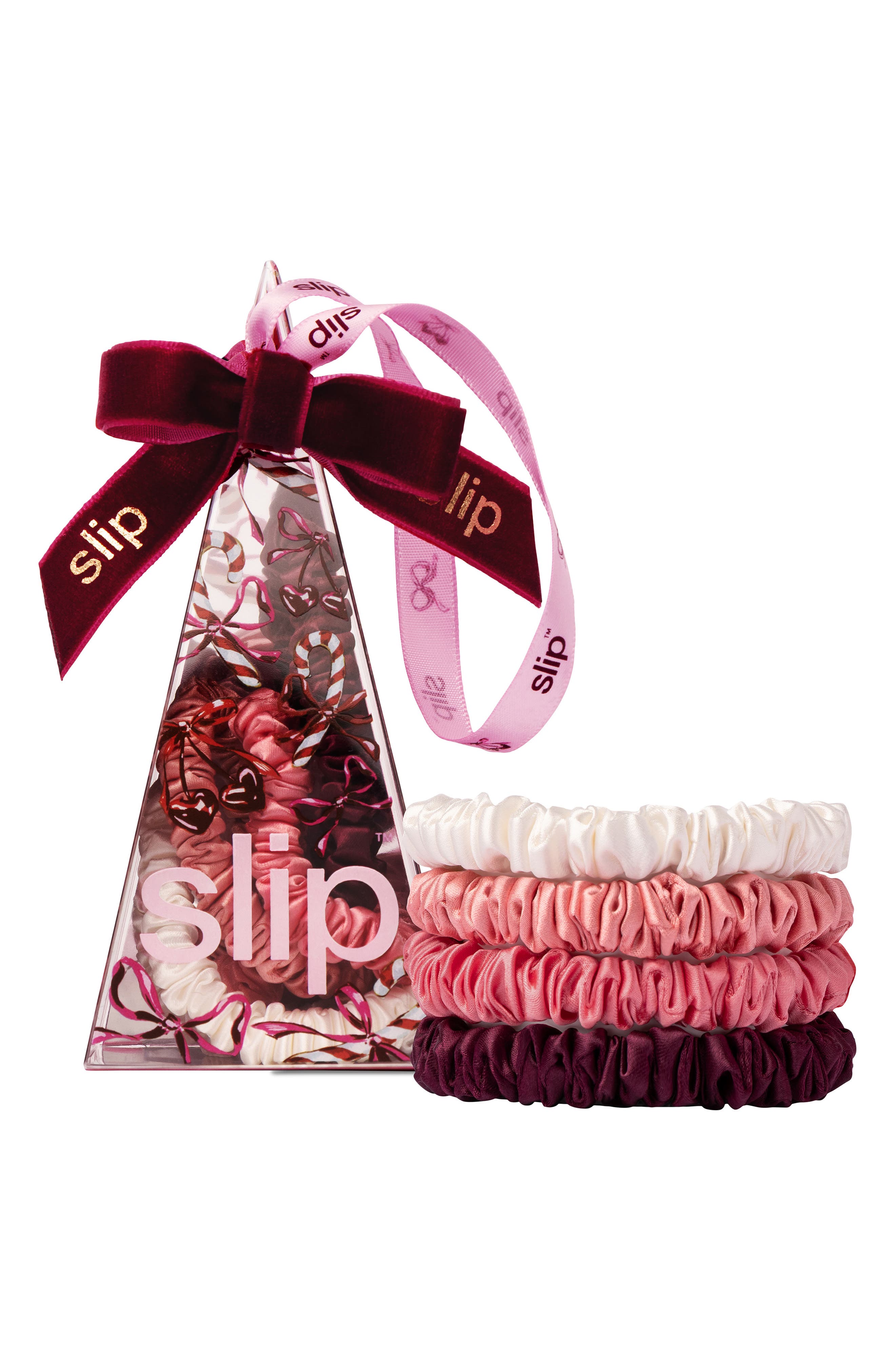 slip Pure Silk 4-Pack Skinny Scrunchie Ornament $34 Value in Candy Cane at Nordstrom