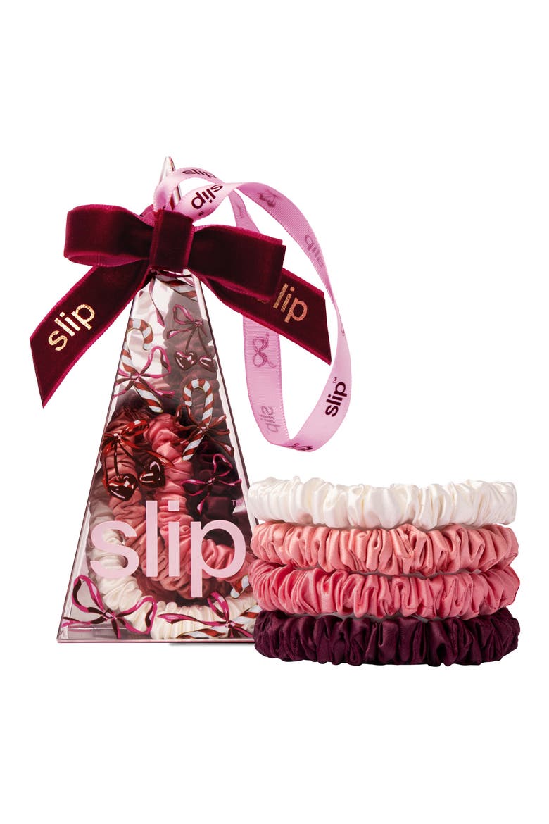 Pure Silk 4-Pack Skinny Scrunchie Ornament $34 Value, Main, color, CANDY CANE