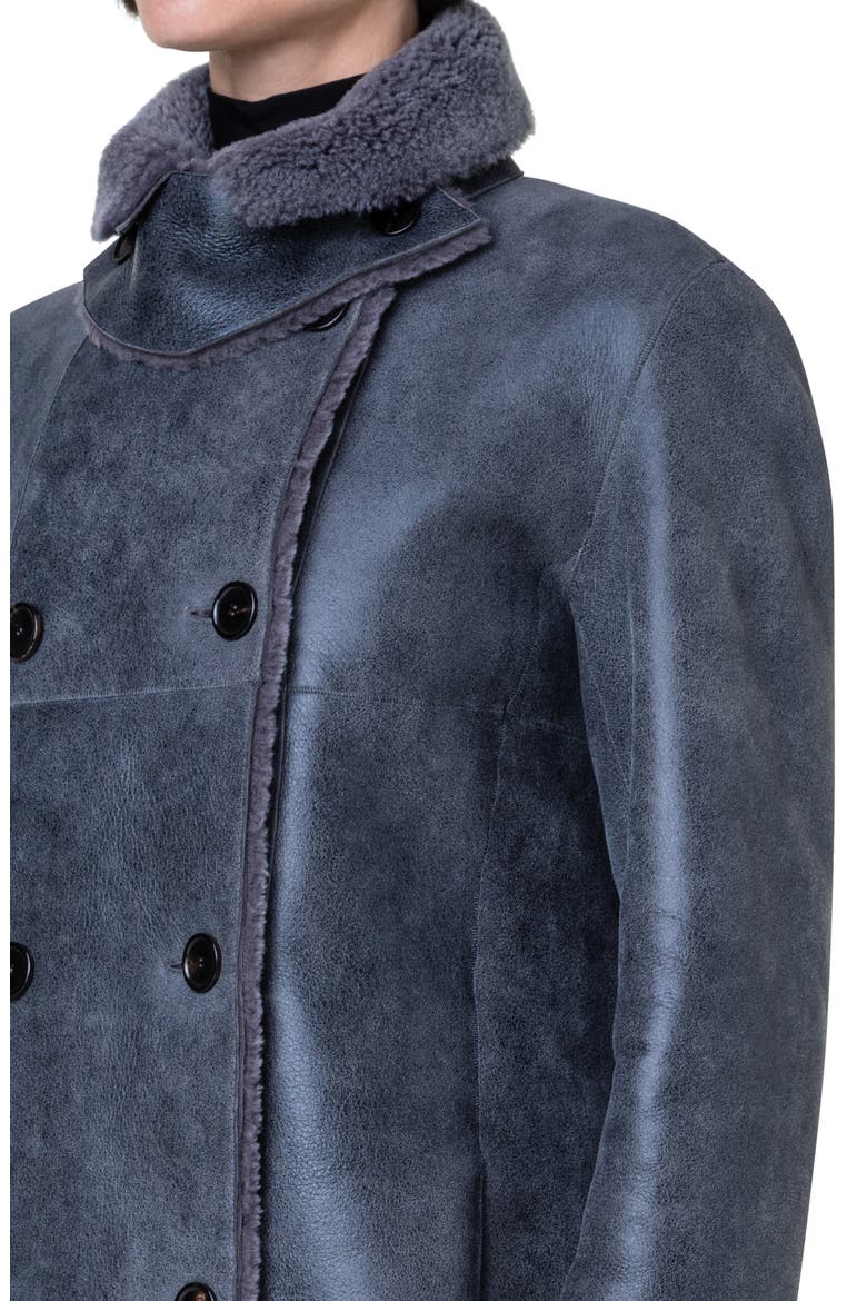 Double Breasted Genuine Shearling Coat, Alternate, color, 881 SLATE