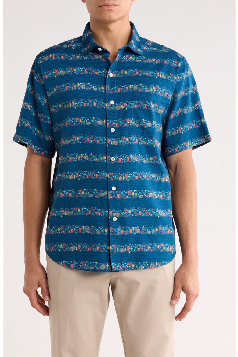 Tropical Drinks Short Sleeve Button-Up Shirt, Main, color, BERING BLUE