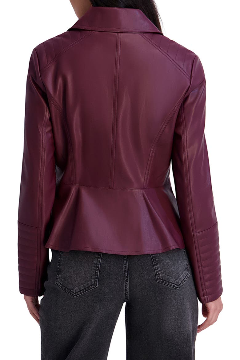 Peplum Back Faux Lether Moto Jacket, Alternate, color, WINE