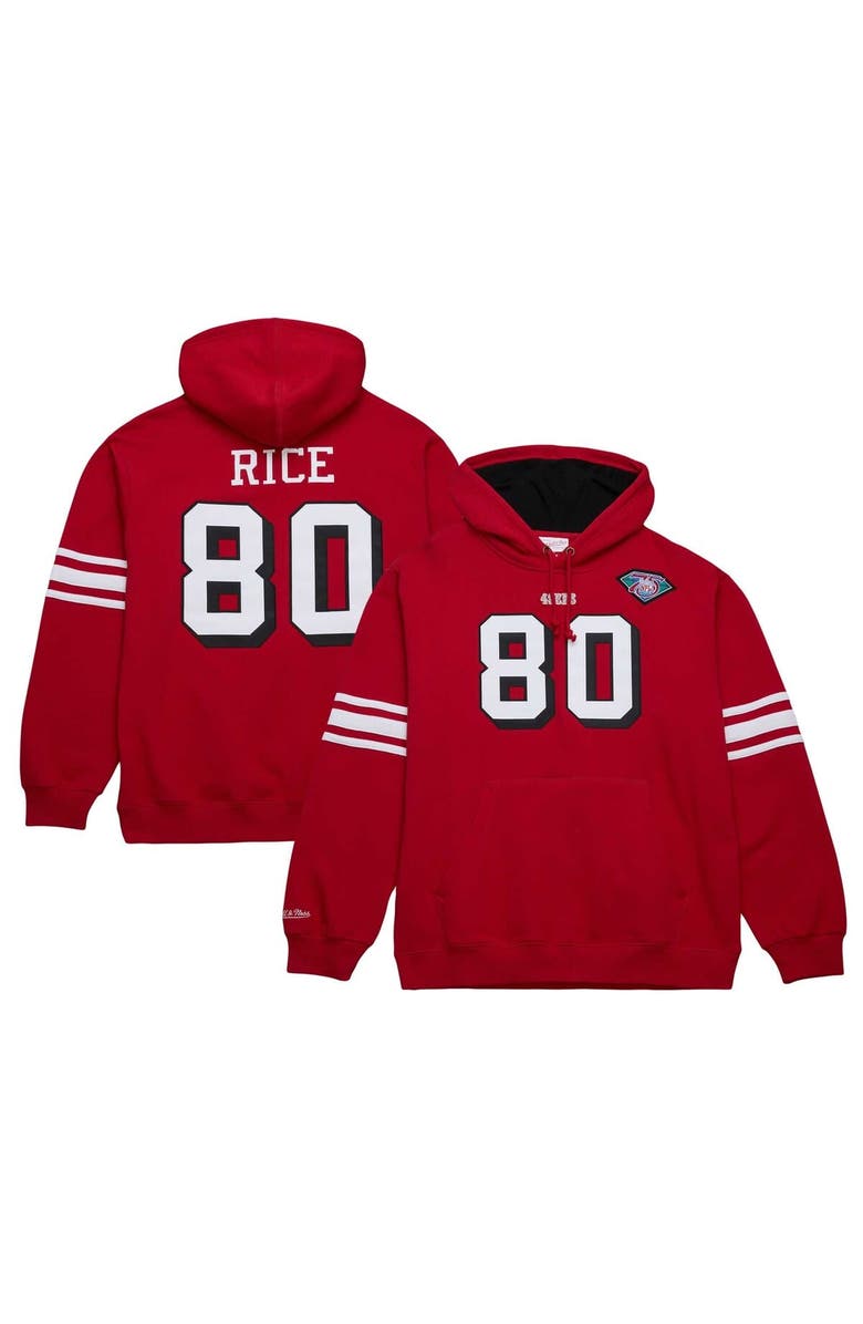Mitchell & Ness Men's Mitchell & Ness Jerry Rice Scarlet San Francisco 49ers Retired Player Name & Number Pullover Hoodie, Main, color, 