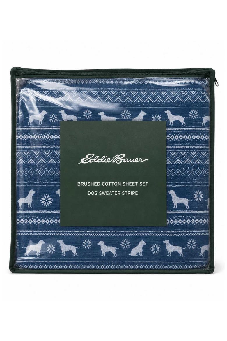 Dog Sweater Cotton Flannel Sheet Set, Alternate, color, KODIAK BLUE