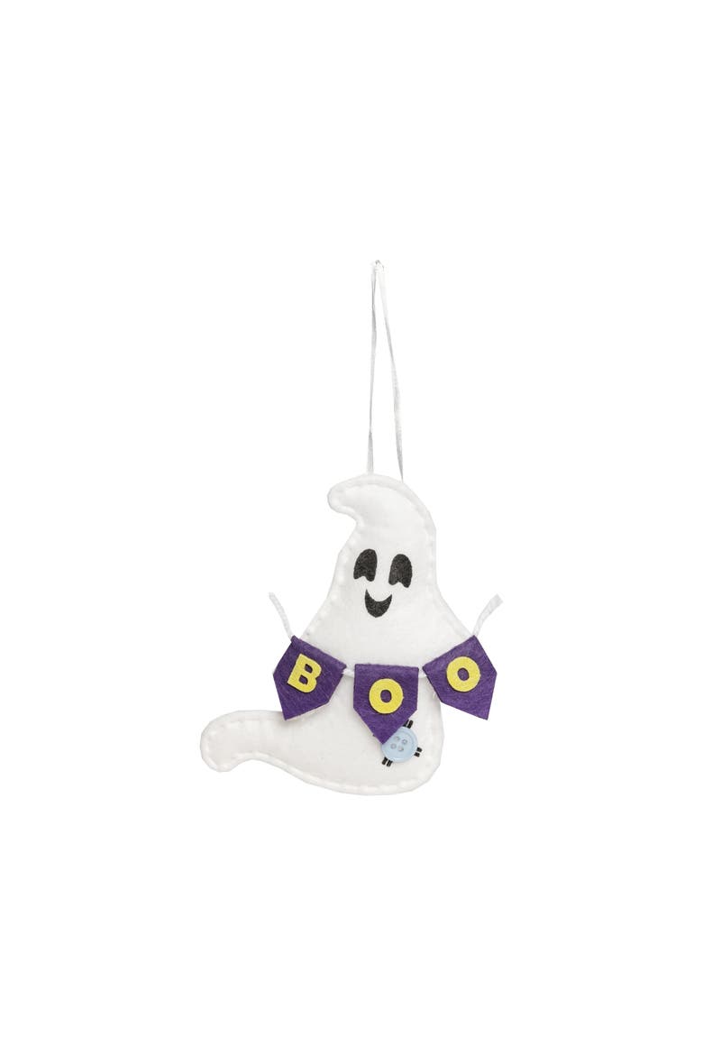 Happy Ghost Holding "Boo" Sign Decorative Halloween Tree Ornament, Main, color, White