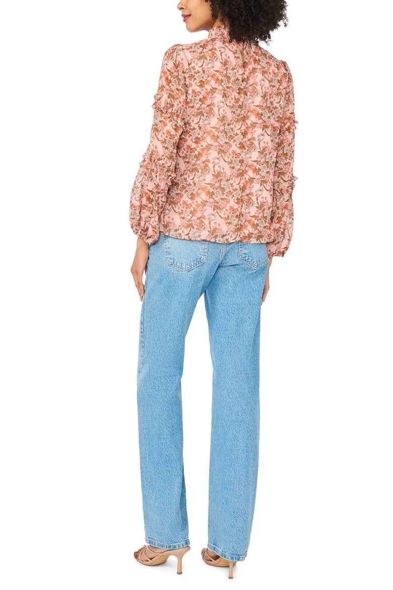 Floral Print Ruffle Top, Alternate, color, SAND/ RUST