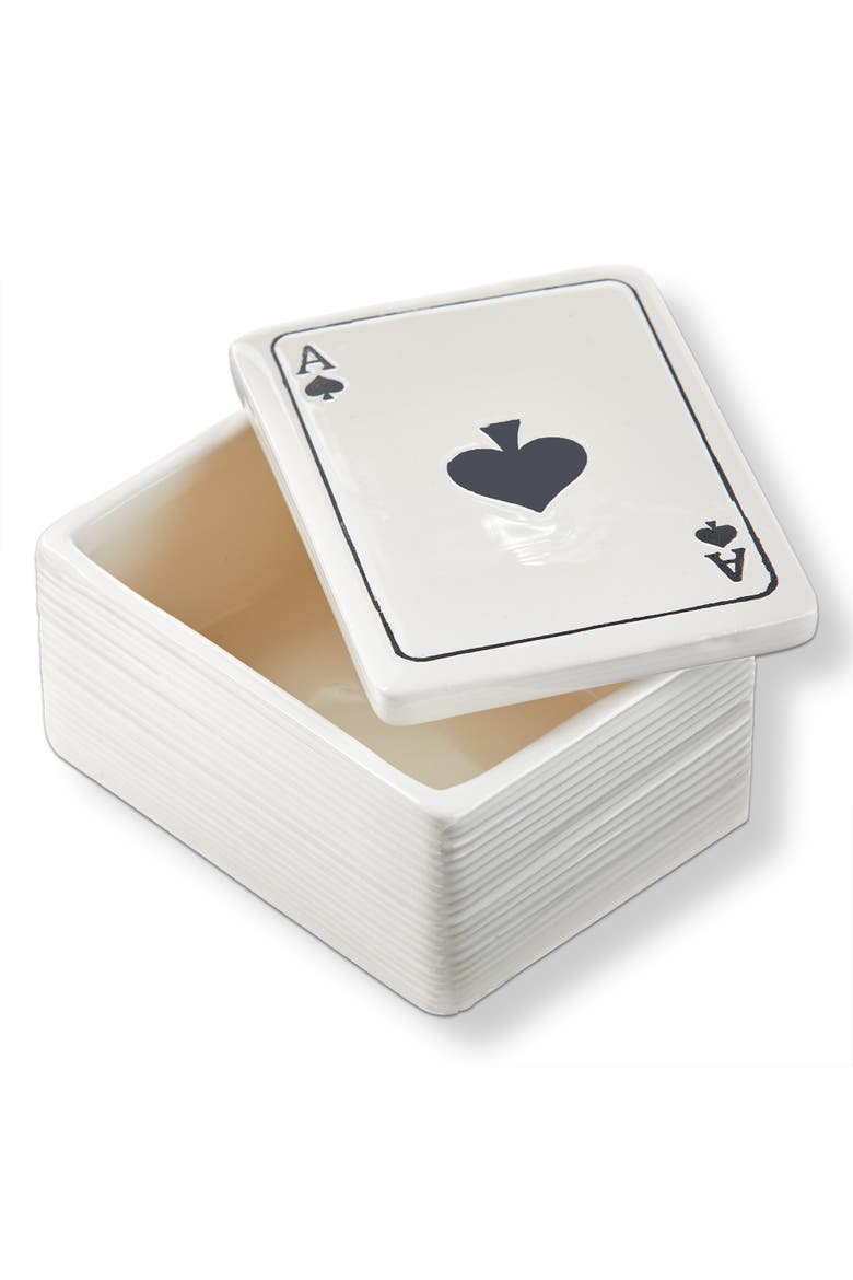 Ace of Spades White Earthenware Lidded Trinket Box 3.2 x 4.25 x 2.25 in, Main, color, White