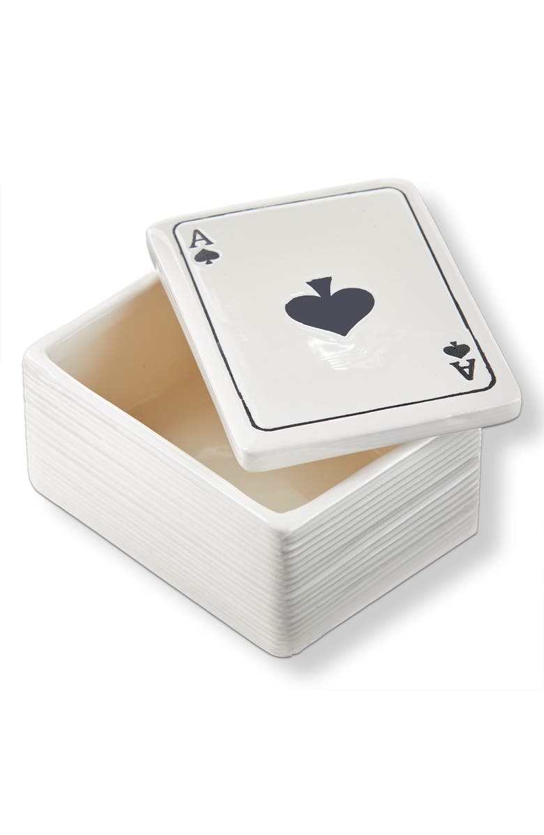 tag Ace of Spades White Earthenware Lidded Trinket Box 3.2 x 4.25 x 2.25 in, Main, color, White
