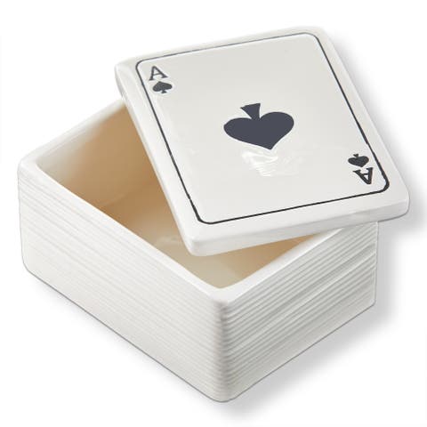 Ace of Spades White Earthenware Lidded Trinket Box 3.2 x 4.25 x 2.25 in