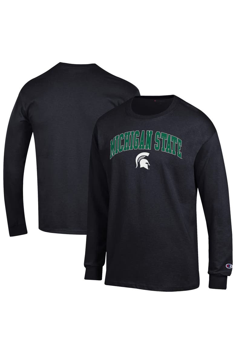 Men's Champion  Black Michigan State Spartans Arch Over Logo Long Sleeve T-Shirt, Alternate, color, Black
