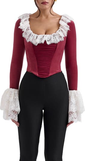 Jacinda Ruffle Velvet Corset Top