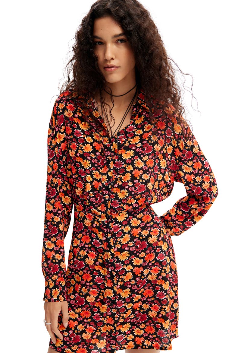 Yesh Floral Long Sleeve Mini Shirtdress, Alternate, color, RED