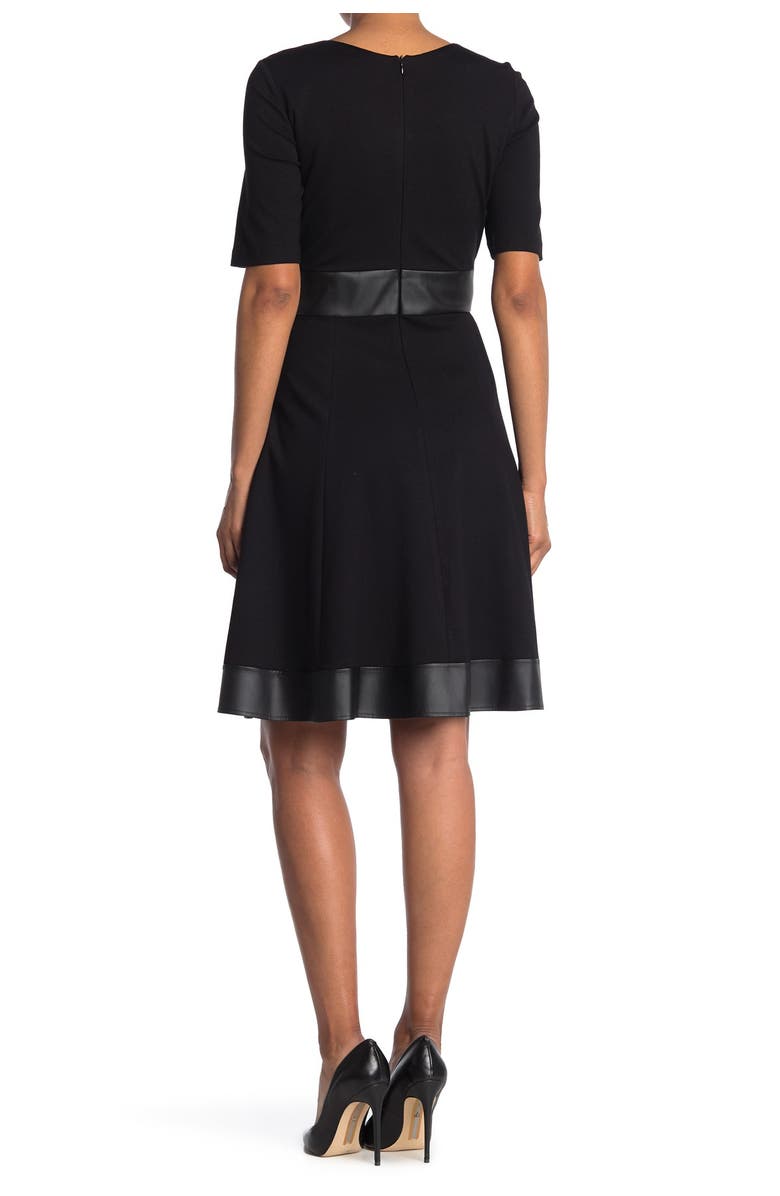 SANDRA DARREN Scuba Crepe Faux Leather Paneled Dress, Alternate, color,