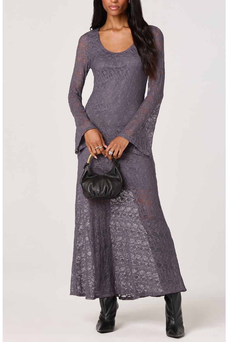 Long Sleeve Lace A-Line Maxi Dress, Alternate, color, MIDNIGHT CHARCOAL