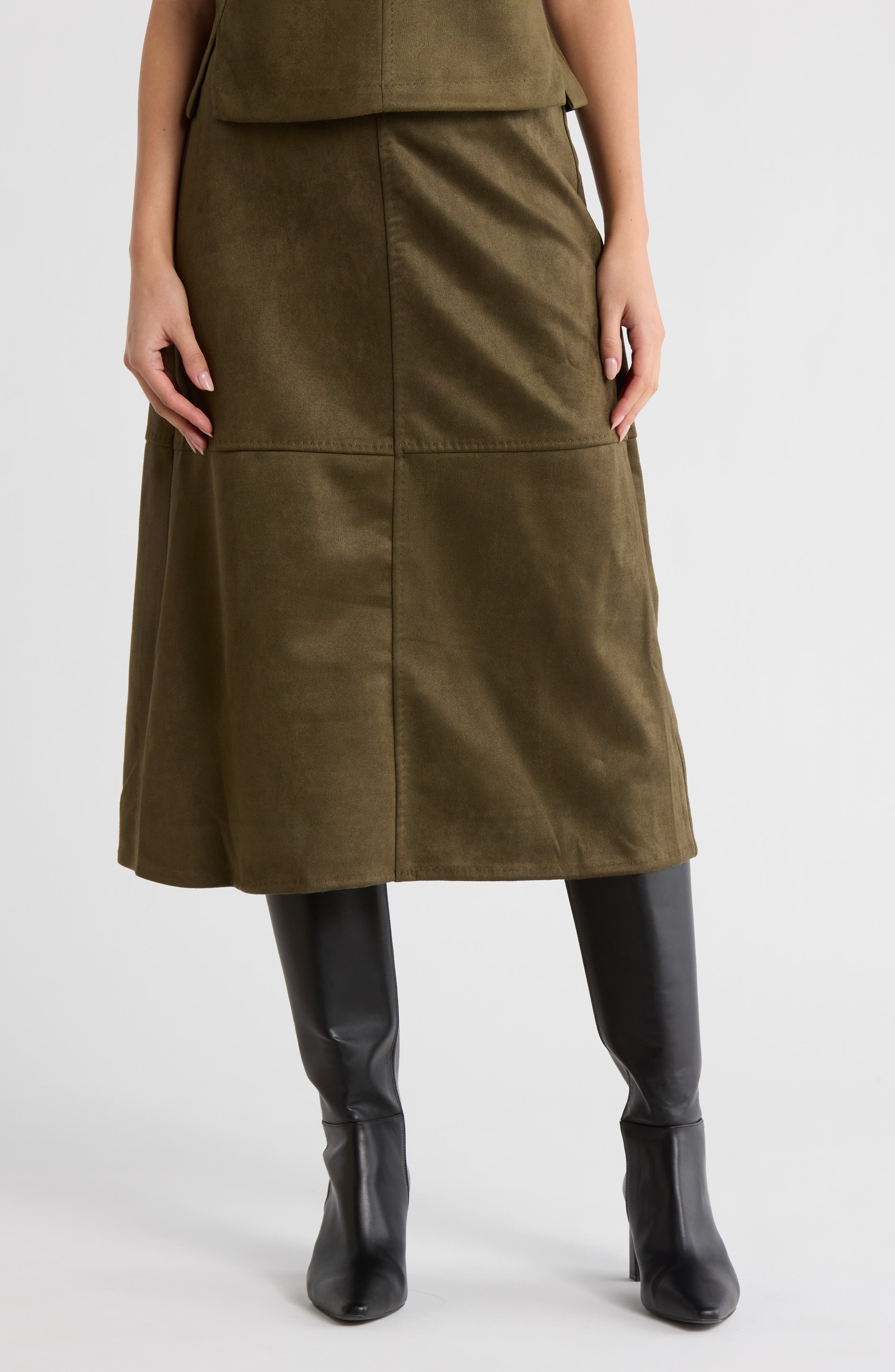 MAX STUDIO Faux Suede A-Line Midi Skirt