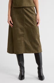 MAX STUDIO Faux Suede A-Line Midi Skirt