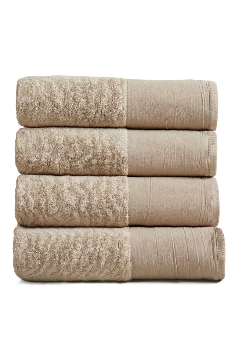 Border 4-Pack Cotton Bath Towels, Main, color, STONE
