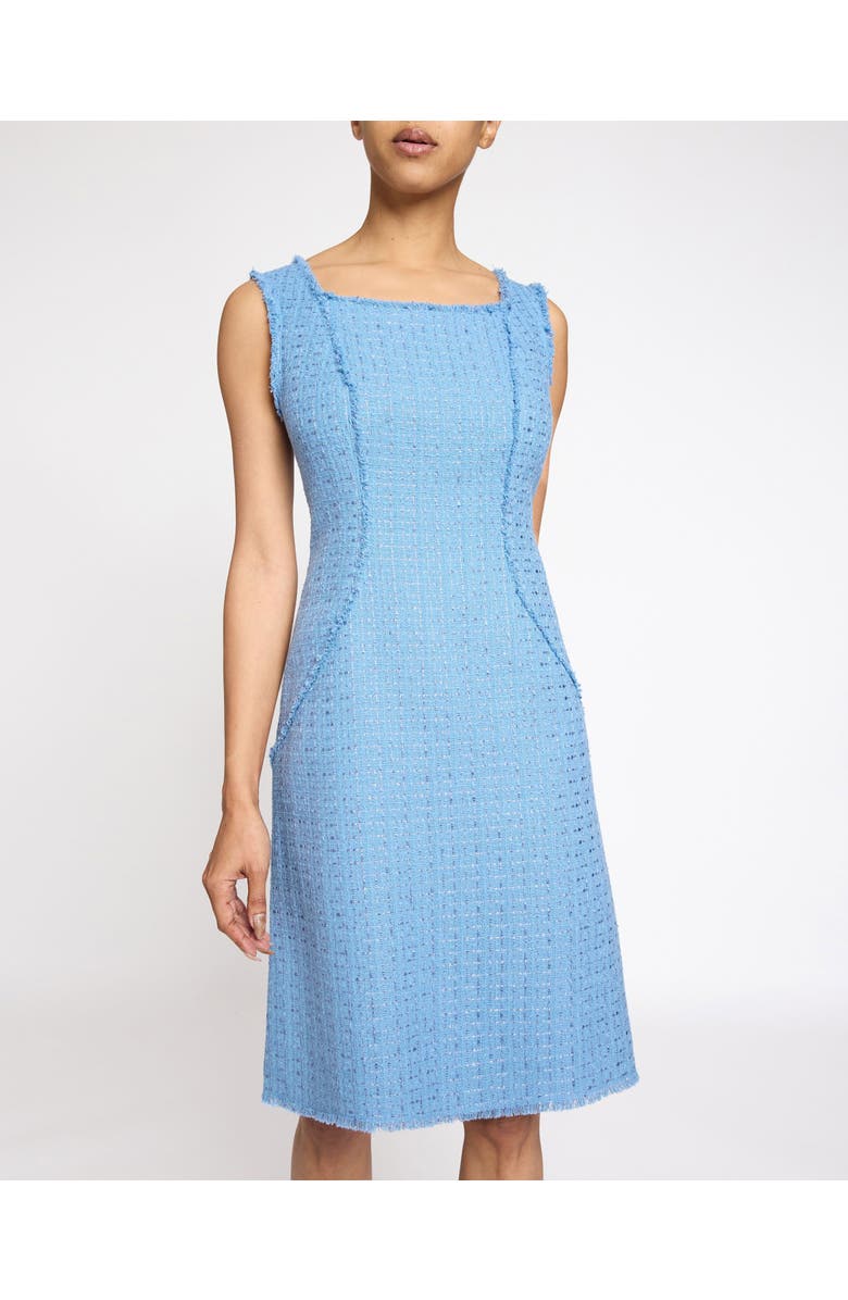 Santorelli Chiyo Sleeveless A-Line Dress with Fringed Seams in Luxury Tweed, Alternate, color,