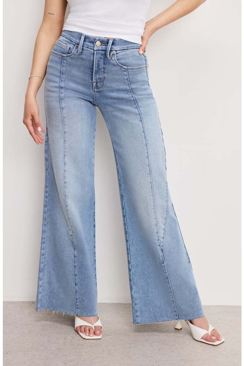 Good Petite Raw Hem Seamed Palazzo Jeans, Alternate, color, INDIGO957