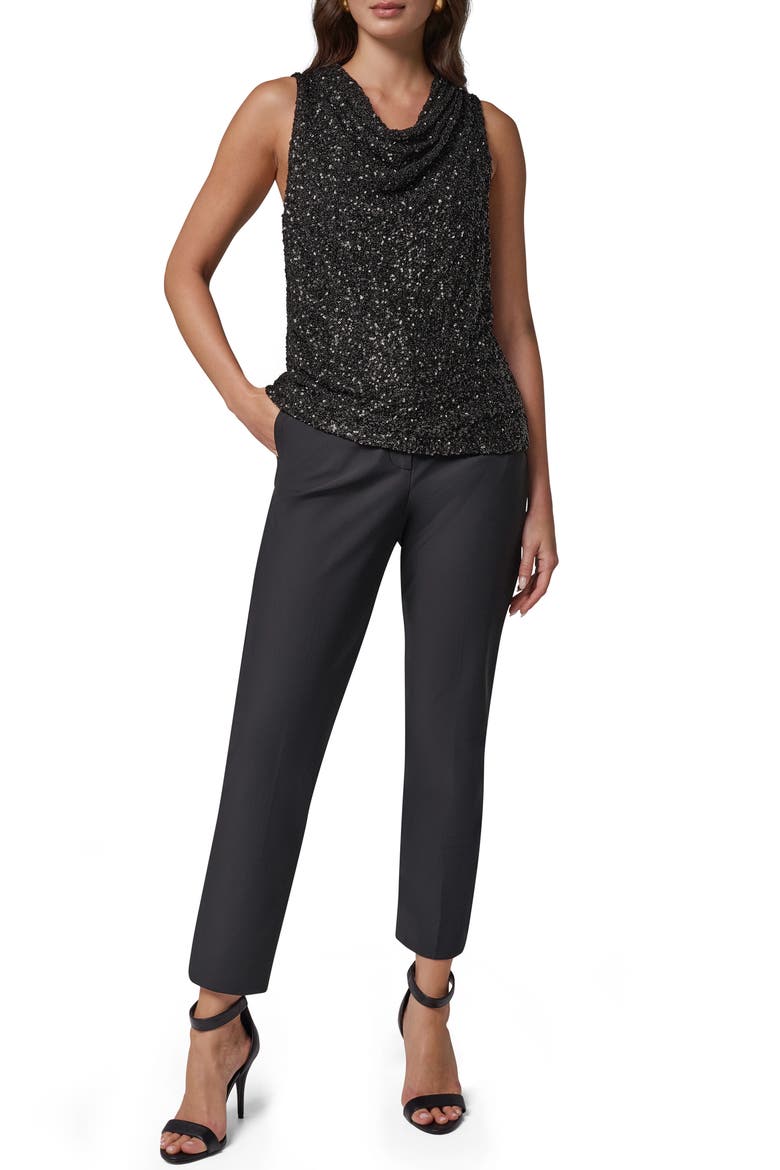 Sequin Sleeveless Cowl Neck Top, Alternate, color, BLACK