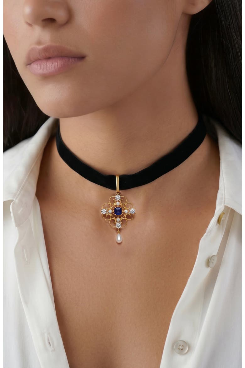 Orchid Dream Choker, Alternate, color, Blue & Gold & Black