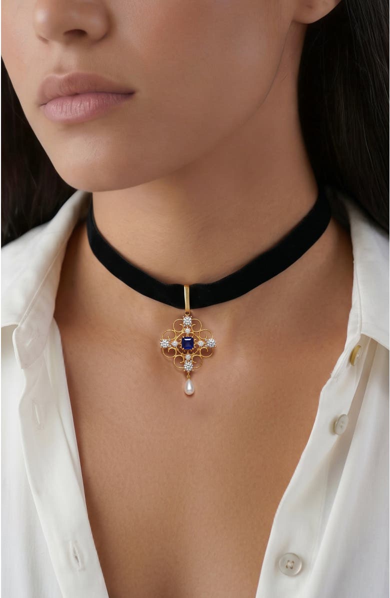 RETRO CHIC Orchid Dream Choker, Alternate, color, Blue & Gold & Black