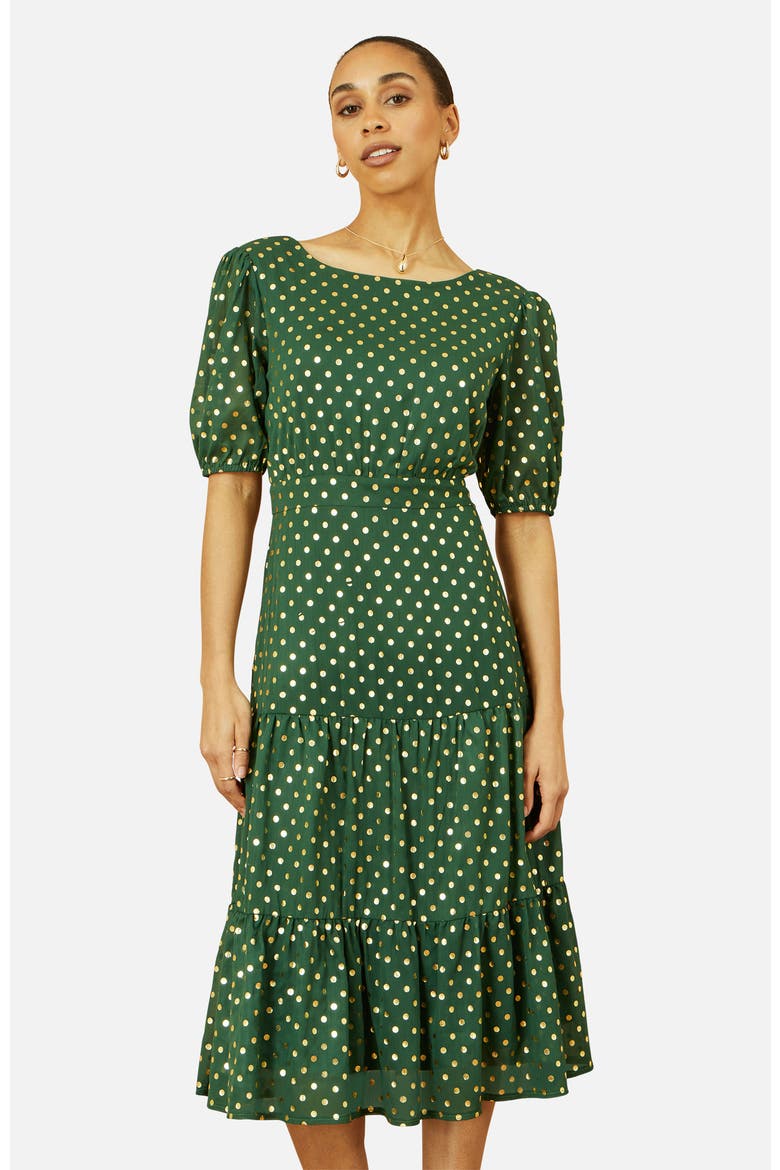 Foil Spot Midi Dress, Alternate, color, Green