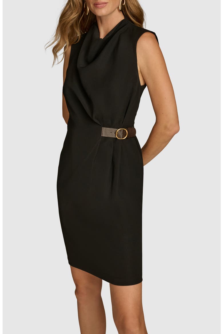 Side Belt Detail Sheath Dress, Alternate, color, BLACK