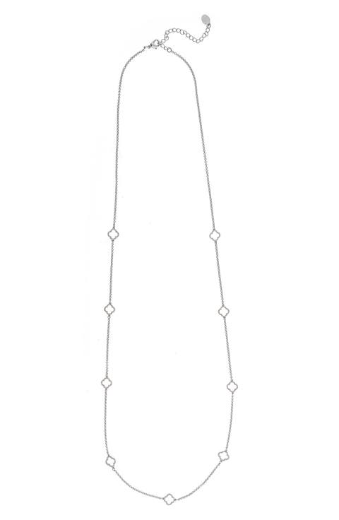 Pavé CZ Clover Station Necklace