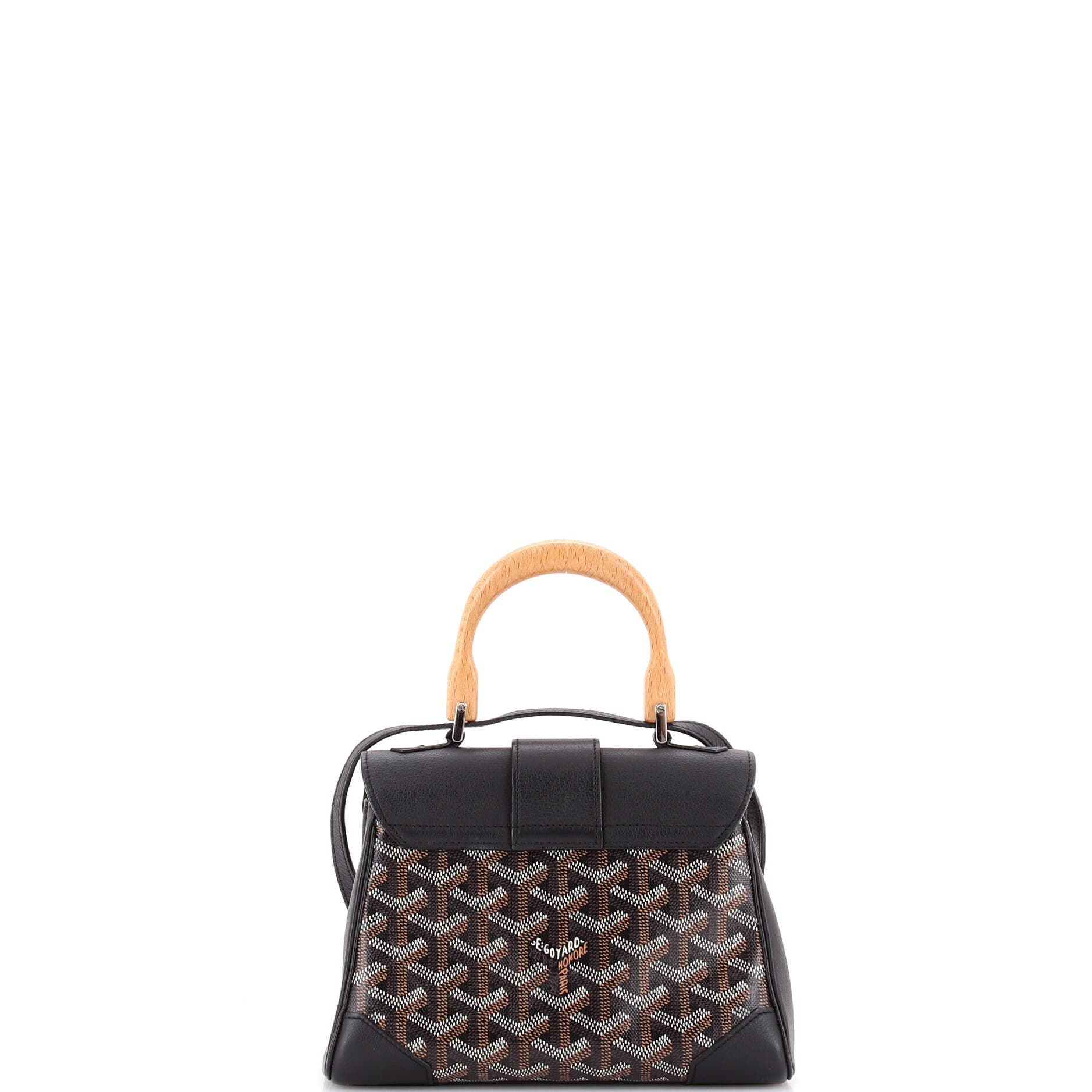 Pre-Owned Goyard Saigon Top Handle Bag Coated Canvas with Leather Mini, Alternate, color, Black