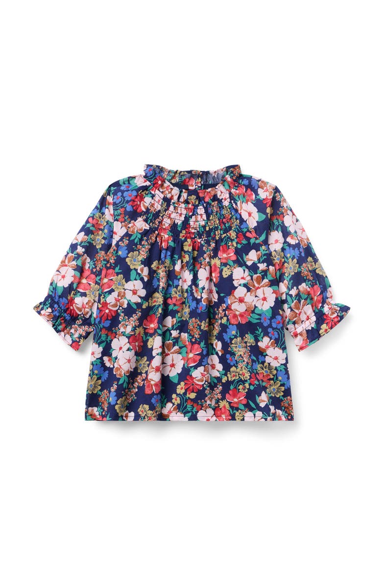 Janie and Jack Floral Ruffle Smocked Top, Main, color, Blue