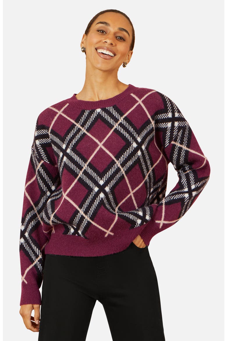 Argyle Check Relaxed Sweater, Main, color, Burgundy