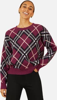 Yumi Argyle Check Relaxed Sweater