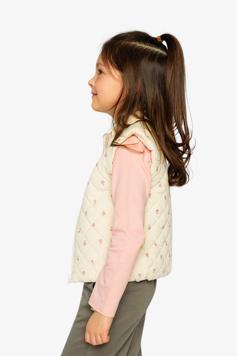 Corduroy Quilted Zip Puffy Vest, Alternate, color, Beige Floral Print