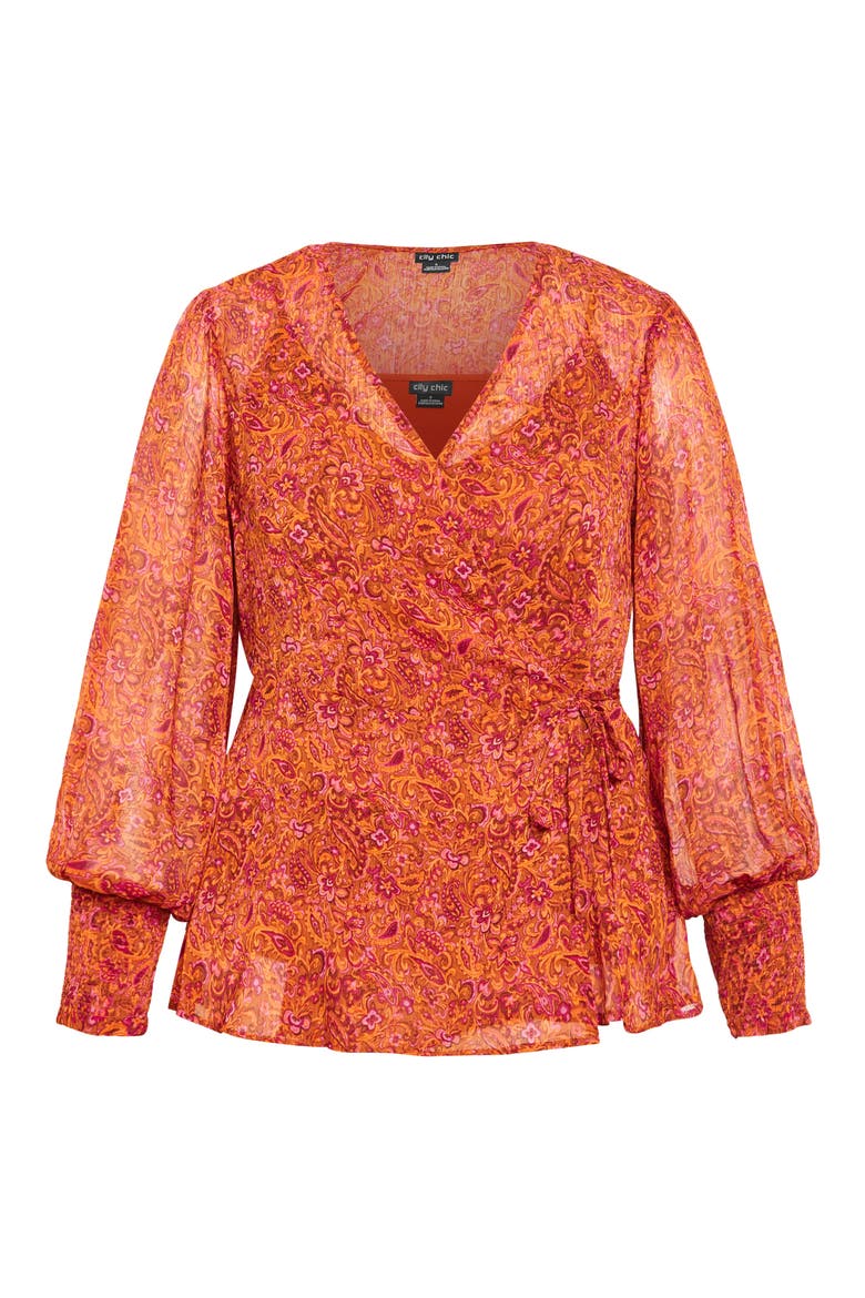 Iyla Print Wrap Front Top, Alternate, color, PAISLEY